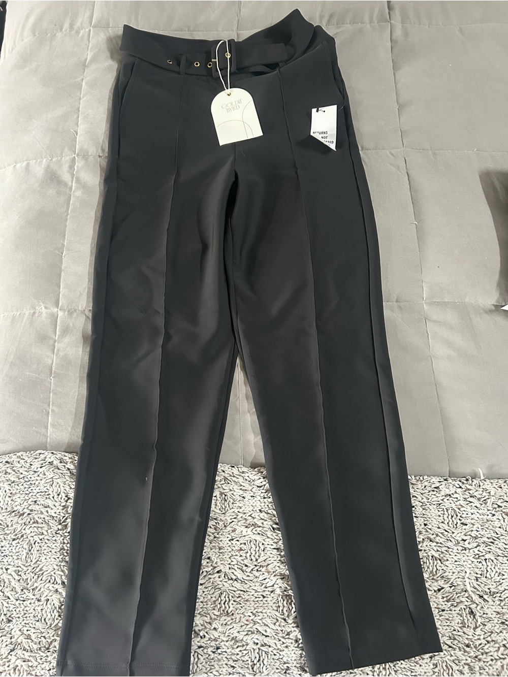 Women's Black High-Waist Tailored Trousers with Belt